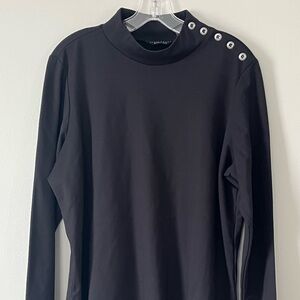 Susan Graver Top Black Mock Turtleneck Long Sleeve Button Accents Petite XL